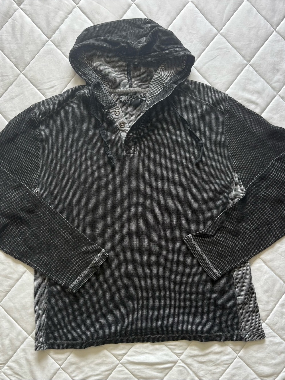 Distortion Vintage Y2K Waffle Knit Henley Hoodie